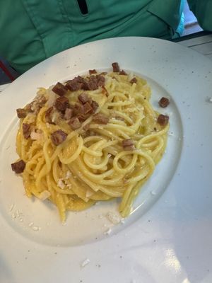 Vegan carbonara  at Origano Campo de' Fiori in Rome