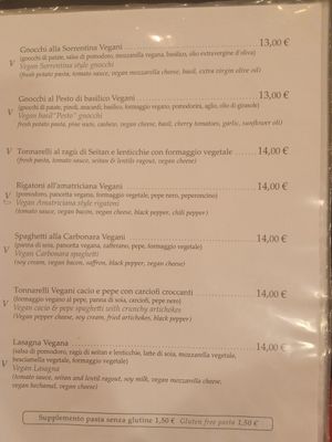Menu at Origano Campo de' Fiori in Rome