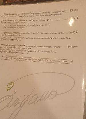 Menu at Origano Campo de' Fiori in Rome