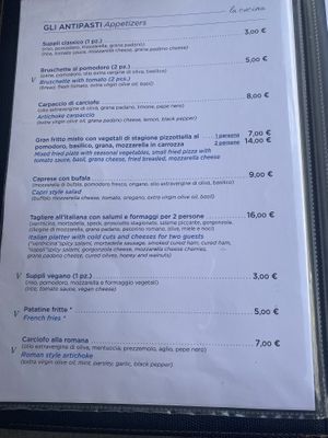 Menu  at Origano Campo de' Fiori in Rome
