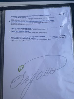 Menu  at Origano Campo de' Fiori in Rome