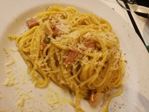 Pasta carbonara at Origano Campo de' Fiori in Rome