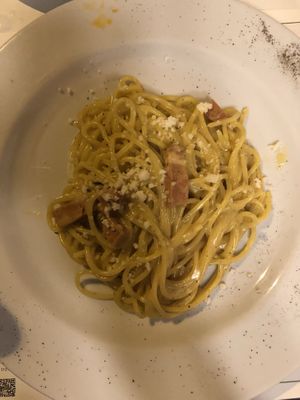 Vegan carbonara  at Origano Campo de' Fiori in Rome