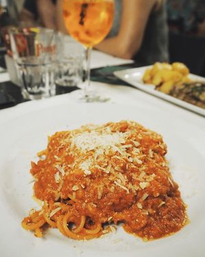spaghetti with seitan boloñesa  at Origano Campo de' Fiori in Rome