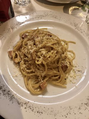 Vegan carbonara  at Origano Campo de' Fiori in Rome