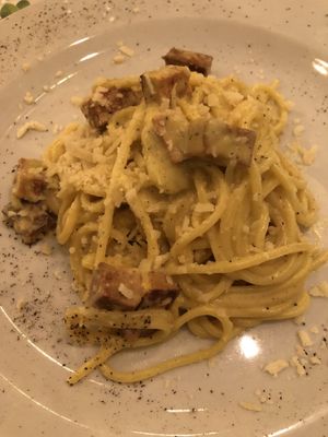 Vegan carbonara, I think my favorite so far! at Origano Campo de' Fiori in Rome