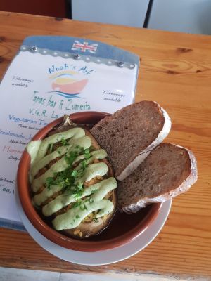 Stuffed aubergine with mint sauce  at Noah's Ark in La Gomera