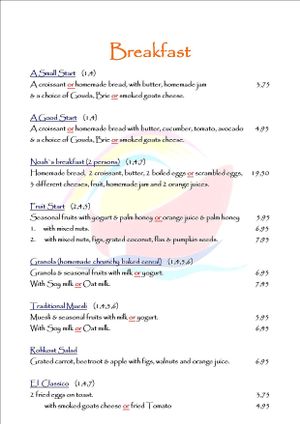 menu at Noah's Ark in La Gomera