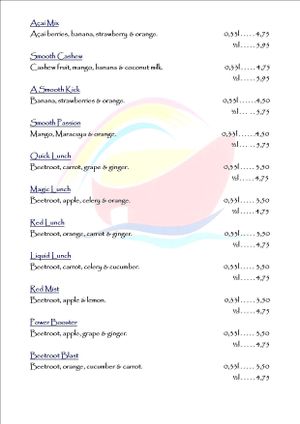 menu at Noah's Ark in La Gomera