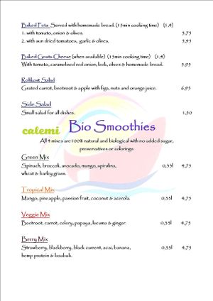 menu at Noah's Ark in La Gomera