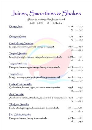 menu at Noah's Ark in La Gomera