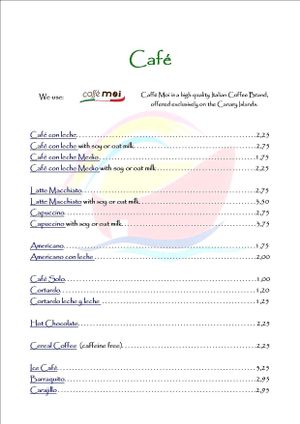 menu at Noah's Ark in La Gomera