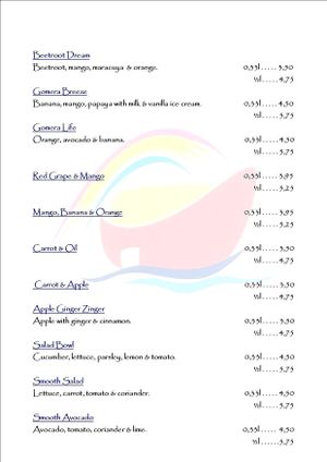 menu at Noah's Ark in La Gomera