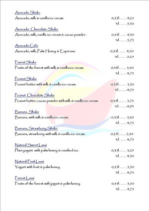 menu at Noah's Ark in La Gomera