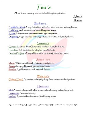 menu at Noah's Ark in La Gomera