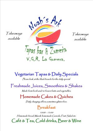 menu at Noah's Ark in La Gomera