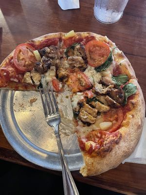 Build your own pizza, size small - vegan cheese, tempeh, tomorrows, pineapple and fresh basil   at Mellow Mushroom in Wrightsville Beach