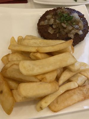 Tasted like a diff kind of burger with fries  at Delice & Sarrasin in New York City