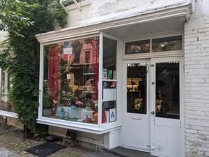 Outside. There is seating inside and in covered patio area in front at Delice & Sarrasin in New York City