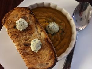 Carrot soup at Delice & Sarrasin in New York City