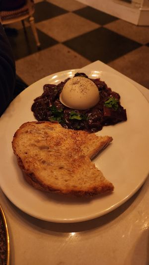 Oeuf Meurette a la Bourguignonne #Veganuary at Delice & Sarrasin in New York City