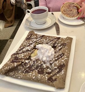 Orange 🍊 crème brûlée 🍮 and banana 🍌 chocolate crepe   at Delice & Sarrasin in New York City