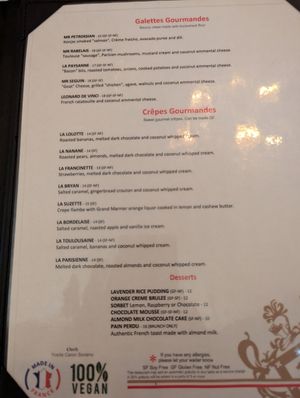 Crepe and desert menu at Delice & Sarrasin in New York City