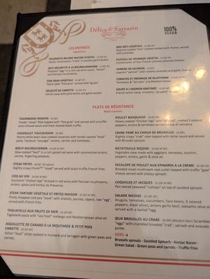 Appetizer and main menu at Delice & Sarrasin in New York City