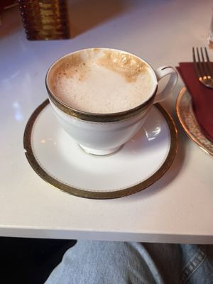 Cafe au lait , everything is so charming including the dishes   at Delice & Sarrasin in New York City