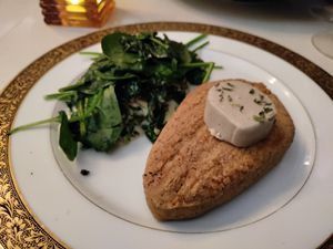 Escalope with delicious truffle cheese on top at Delice & Sarrasin in New York City