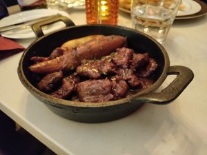 Beef bourginion. Delectable gravy at Delice & Sarrasin in New York City