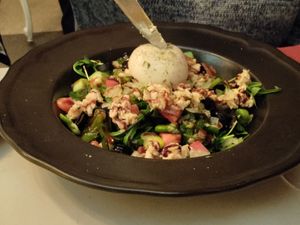 Salad nicoise with poached egg and tuna at Delice & Sarrasin in New York City