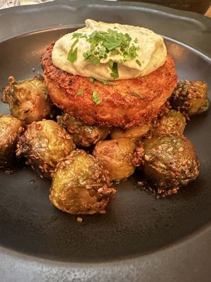 Crabe Pané aux Choux de Bruxelles / Crab Cake  at Delice & Sarrasin in New York City