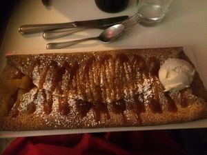 La Bordelaise crêpes
Salted Caramel, Roasted Apple, Vanilla Ice Cream.  A lovely dessert.

 at Delice & Sarrasin in New York City