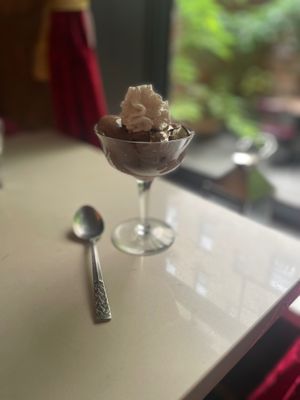 Chocolate mouse. Silky and rich but could have been lighter in texture  at Delice & Sarrasin in New York City