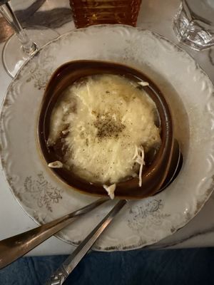 French onion soup  at Delice & Sarrasin in New York City