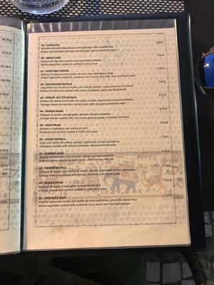 Menu at Masala House in Portimao