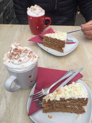 Hot chocolate with lime & carrot cake 😋 at Plant by Kat's Kitchen in Keswick