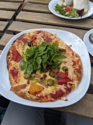 Flatbread with roasted veg at Plant by Kat's Kitchen in Keswick