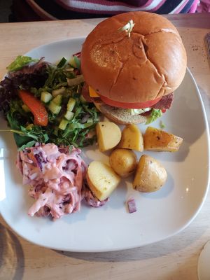 Facon and cheese burger. at Plant by Kat's Kitchen in Keswick