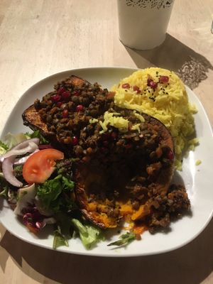 Stuffed squash with rice and lentils   at Plant by Kat's Kitchen in Keswick