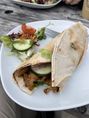 souvlaki wrap. i’d had a bite of both wrap and salad at this point  at Plant by Kat's Kitchen in Keswick