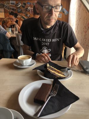 Eating the cake!  at Plant by Kat's Kitchen in Keswick