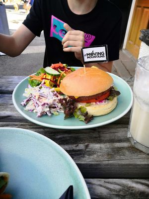 Basic burger plus cheese at Plant by Kat's Kitchen in Keswick