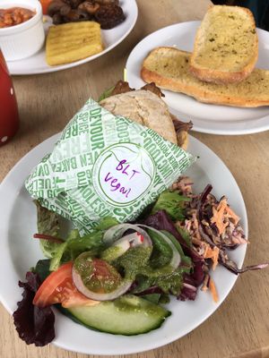Vegan BLT and garlic bread  at Plant by Kat's Kitchen in Keswick