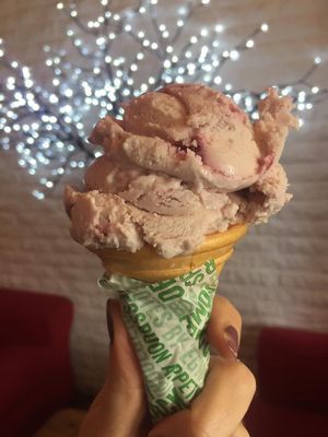 raspberry ice cream cone VEGAN at Plant by Kat's Kitchen in Keswick