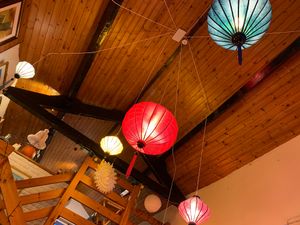 Lanterns and timber at Plant by Kat's Kitchen in Keswick