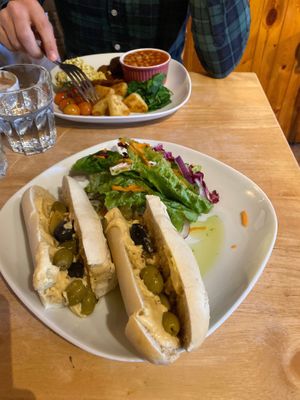 Baguette hummus and olives & vegan breakfast ❤️ at Plant by Kat's Kitchen in Keswick