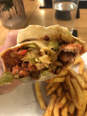 Vegan Chilli Chicken Wrap and Peri Peri Fries at Veggie Supreme in Wolverhampton