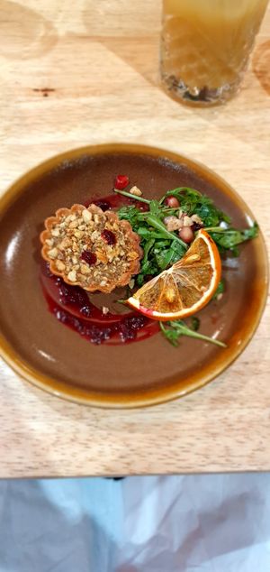 Filo pastry tart filled with wild mushrooms served with summertime salad at The Allotment in Manchester